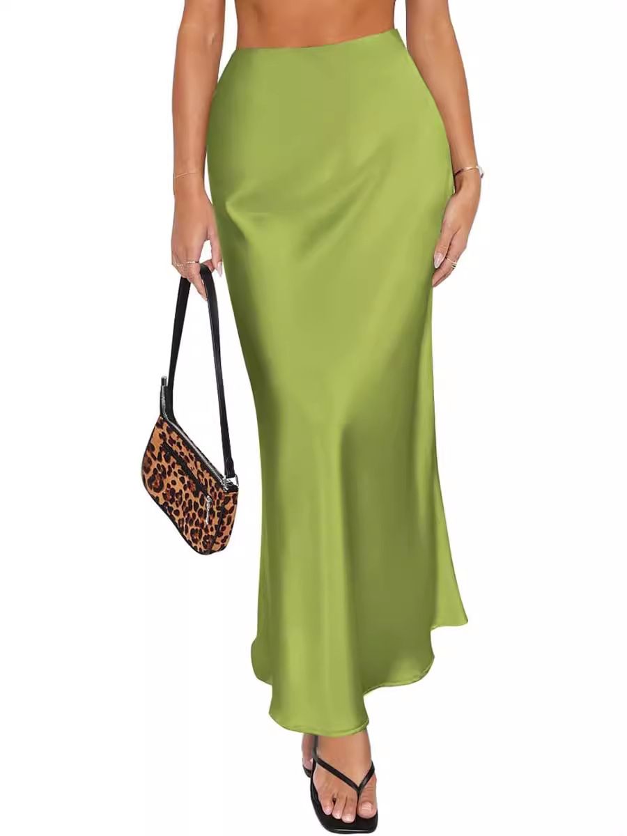 Fashion satin party long dress high waist solid color casual basic women's skirt fishtail skirt