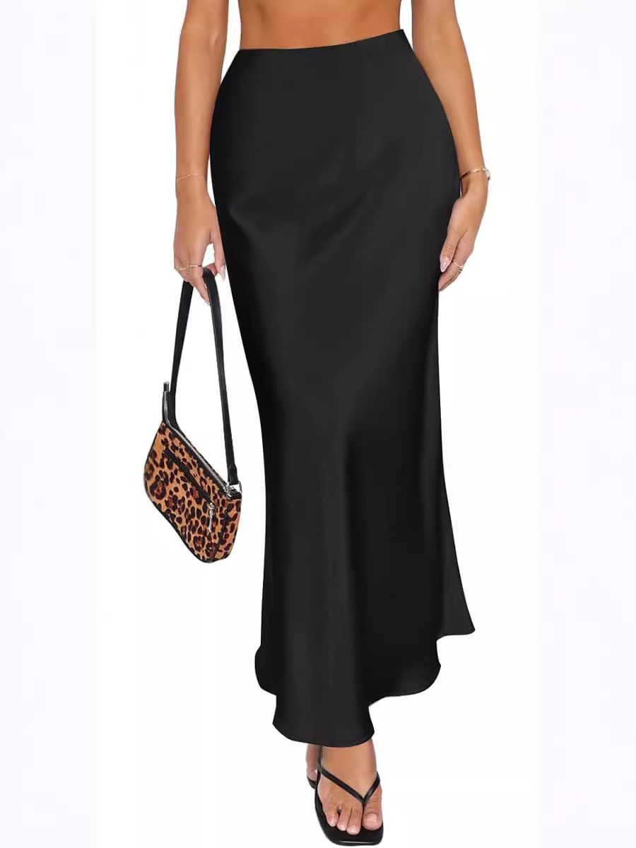 Fashion satin party long dress high waist solid color casual basic women's skirt fishtail skirt