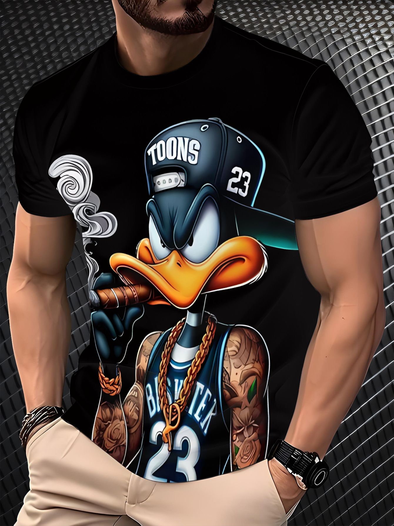 Summer men's casual T-shirt 3D digital printed cartoon pattern short sleeved loose fitting pullover round neck top