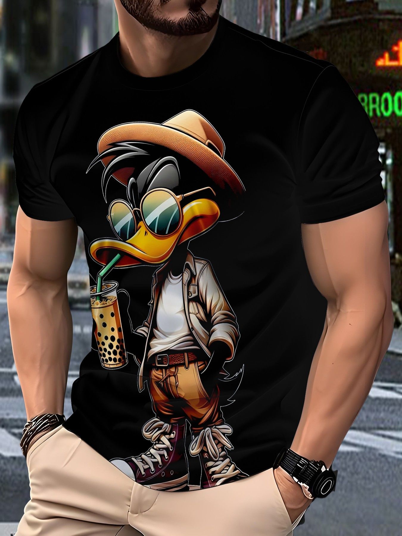 Summer men's casual T-shirt 3D digital printed cartoon pattern short sleeved loose fitting pullover round neck top