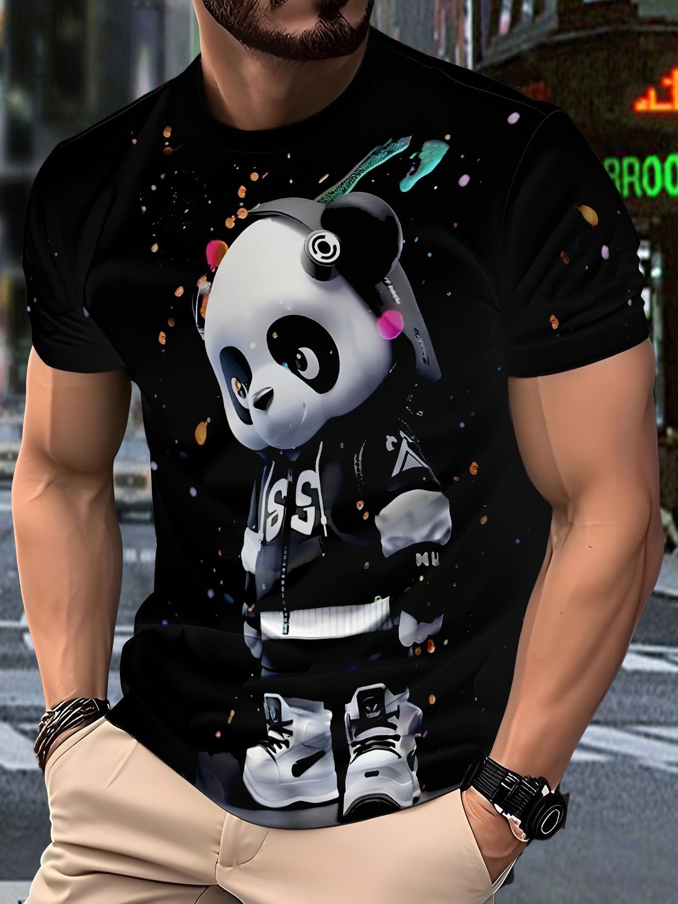 Summer men's casual T-shirt 3D digital printed cartoon pattern short sleeved loose fitting pullover round neck top