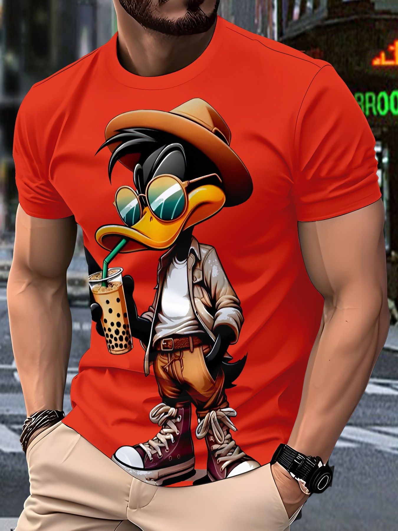 Summer men's casual T-shirt 3D digital printed cartoon pattern short sleeved loose fitting pullover round neck top