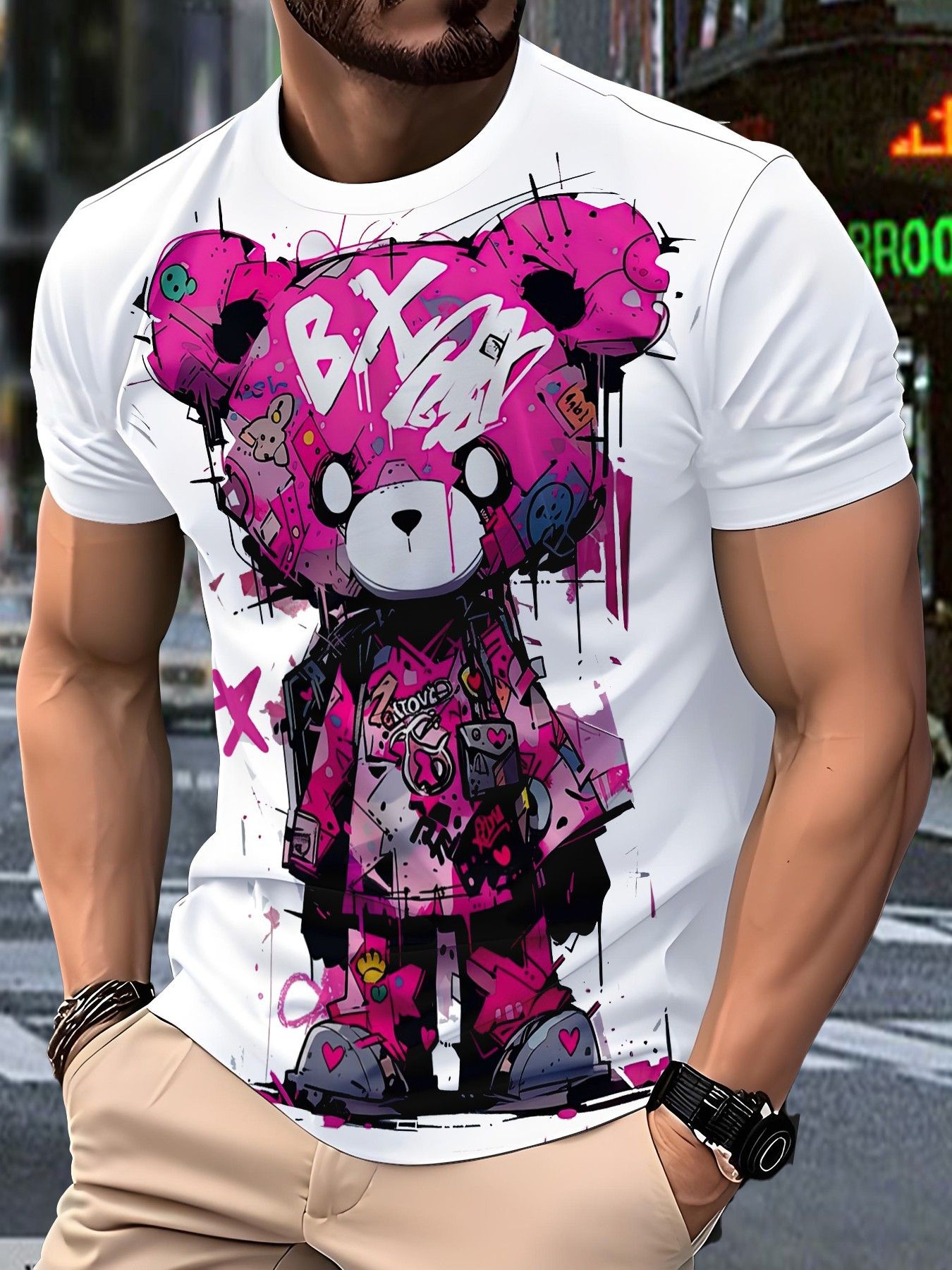 Summer men's casual T-shirt 3D digital printed cartoon pattern short sleeved loose fitting pullover round neck top