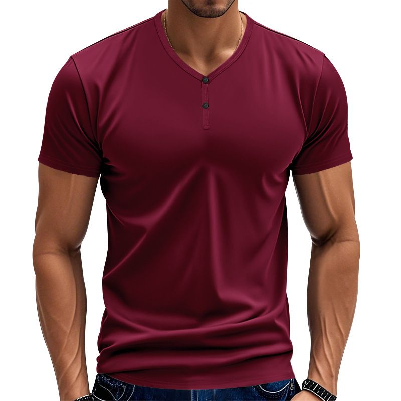 Men's T-shirt, summer loose elastic quick drying breathable sports retro Henry short sleeved