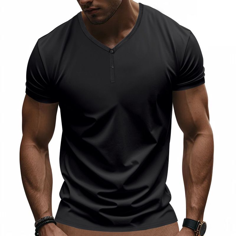 Men's T-shirt, summer loose elastic quick drying breathable sports retro Henry short sleeved