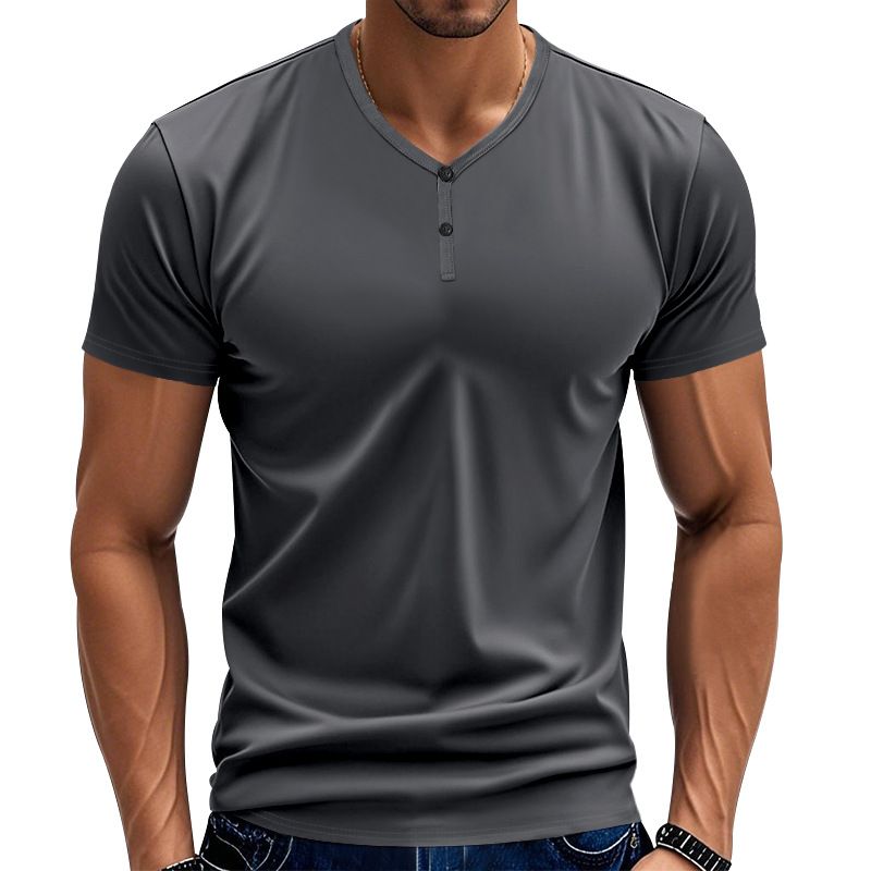 Men's T-shirt, summer loose elastic quick drying breathable sports retro Henry short sleeved