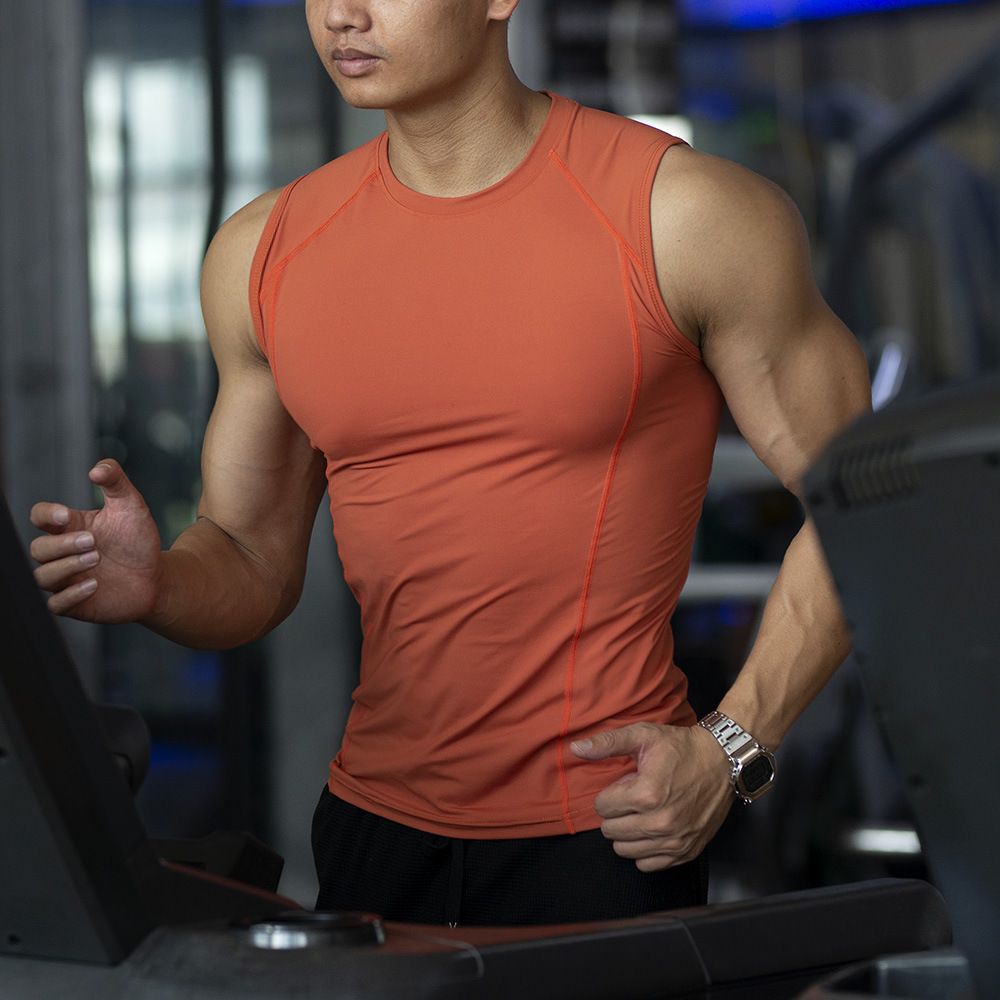 Fitness quick drying vest men's tight fitting clothes with stretchy shoulder, breathable, sweat absorbing, sleeveless coach high stretch compression training clothes