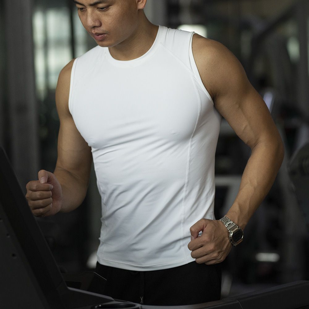 Fitness quick drying vest men's tight fitting clothes with stretchy shoulder, breathable, sweat absorbing, sleeveless coach high stretch compression training clothes