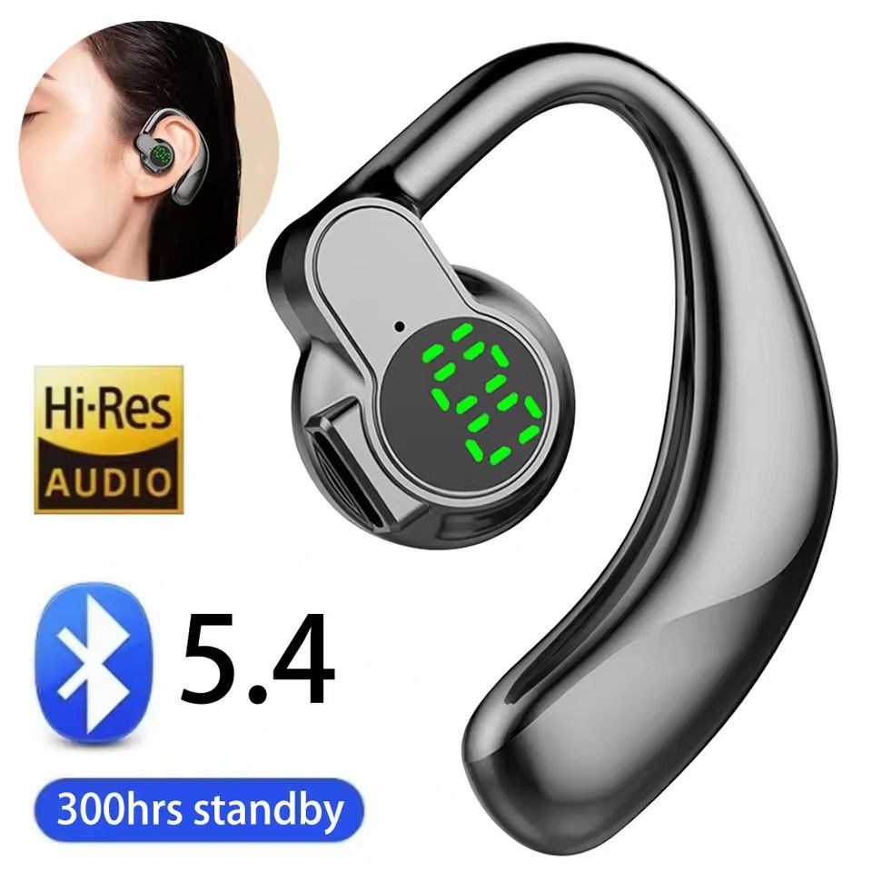 Single ear wireless earphones Bluetooth 5.4 hands-free noise reduction, rotatable sports digital display earphones, dual ear ear hooks