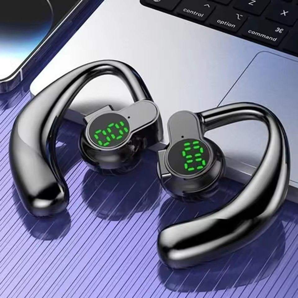 Single ear wireless earphones Bluetooth 5.4 hands-free noise reduction, rotatable sports digital display earphones, dual ear ear hooks