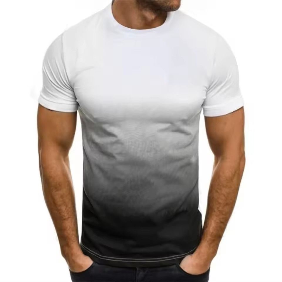 Men's T-shirt thin loose short sleeved men's fashion gradient series 3D printed round neck casual loose top