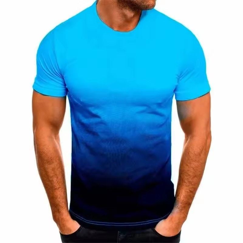 Men's T-shirt thin loose short sleeved men's fashion gradient series 3D printed round neck casual loose top