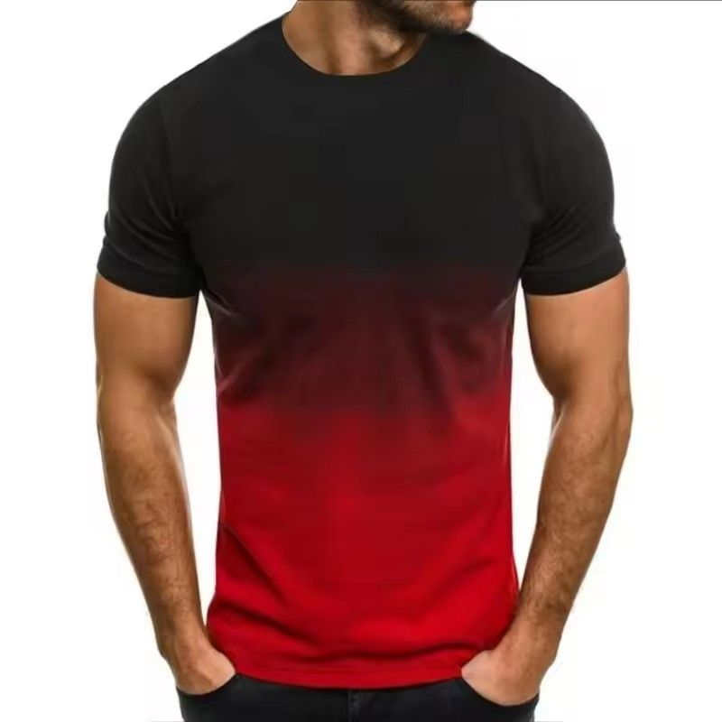 Men's T-shirt thin loose short sleeved men's fashion gradient series 3D printed round neck casual loose top