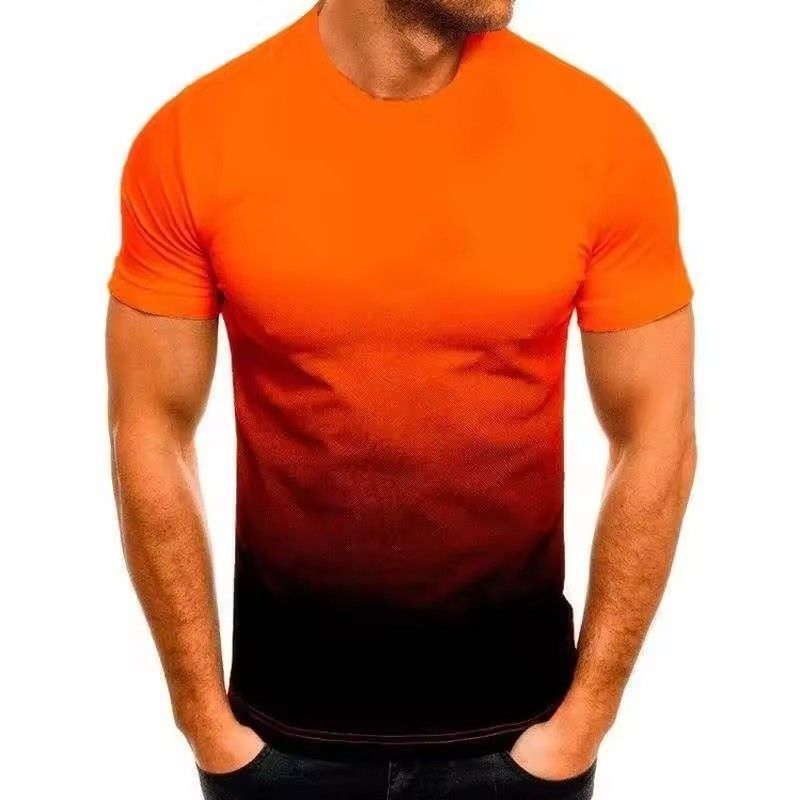 Men's T-shirt thin loose short sleeved men's fashion gradient series 3D printed round neck casual loose top