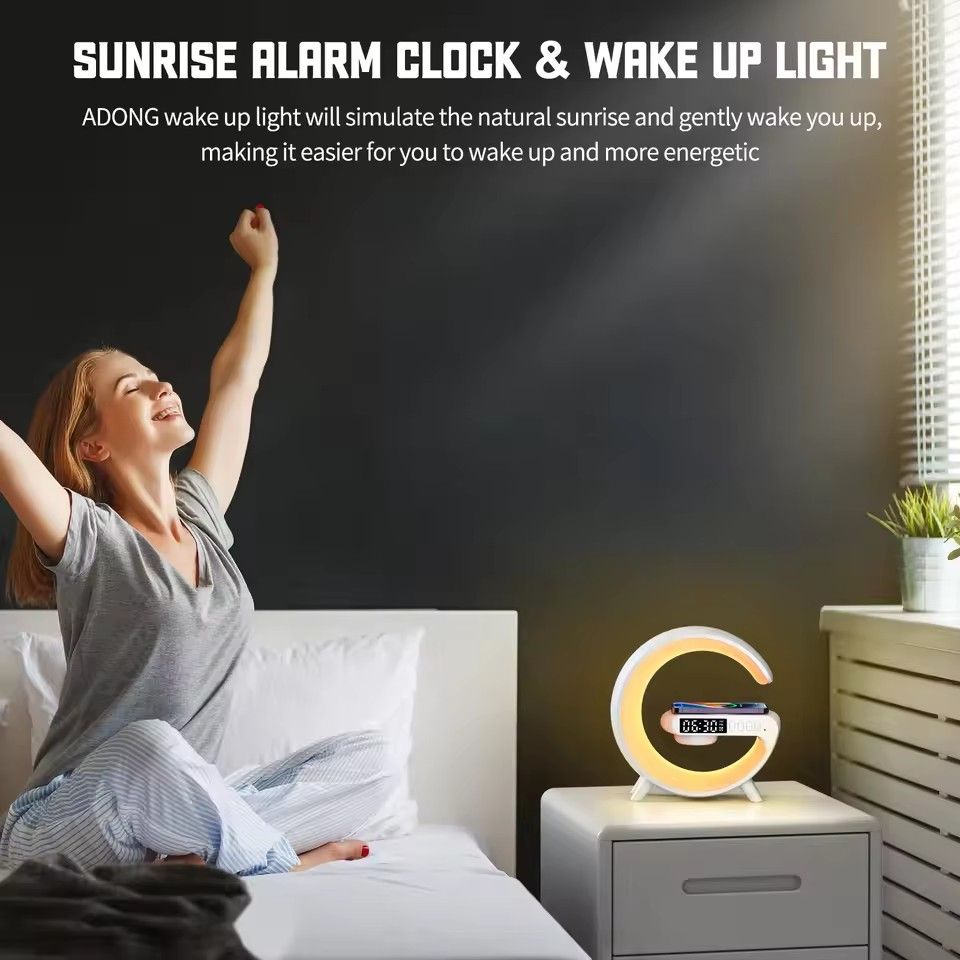 LED intelligent wake-up light RGB night light with wireless speaker wireless rechargeable bedside lamp suitable for bedrooms, headboards, and gaming rooms