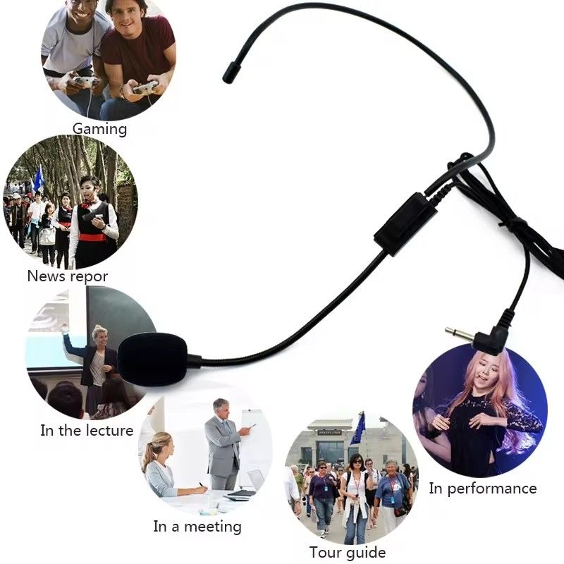 Wired Microphone Amplifier 3.5mm Wired Headset Microphone Headworn Mic for Voice Amplifier Loudspeaker