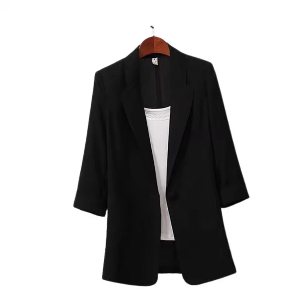 Fashion Retro Ladies Blazer Casual Blazer Cotton Linen Coat Small Suit Mid Length Ladies Jacket