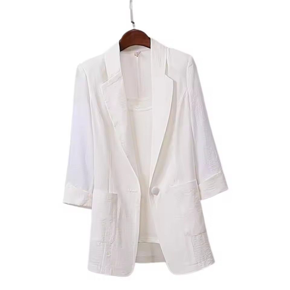 Fashion Retro Ladies Blazer Casual Blazer Cotton Linen Coat Small Suit Mid Length Ladies Jacket