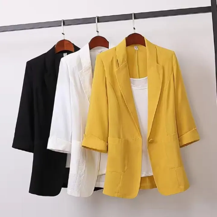 Fashion Retro Ladies Blazer Casual Blazer Cotton Linen Coat Small Suit Mid Length Ladies Jacket