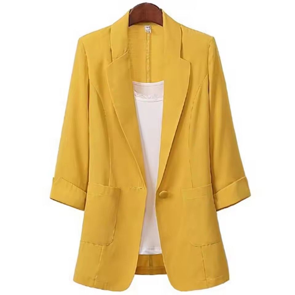 Fashion Retro Ladies Blazer Casual Blazer Cotton Linen Coat Small Suit Mid Length Ladies Jacket