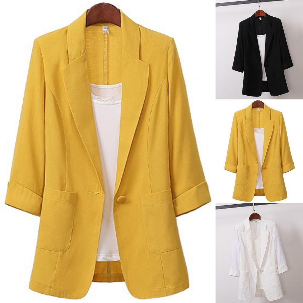Fashion Retro Ladies Blazer Casual Blazer Cotton Linen Coat Small Suit Mid Length Ladies Jacket
