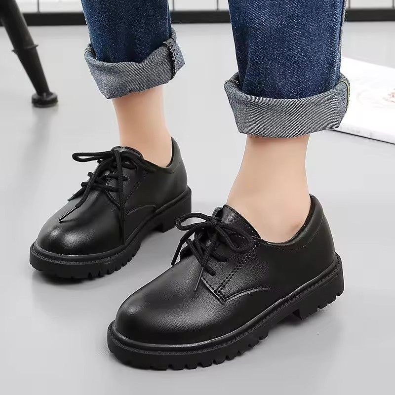 Boys' shoes, children's leather shoes, plus size children's teenage shoes, boys' formal attire, wedding shoes, British style, simple black