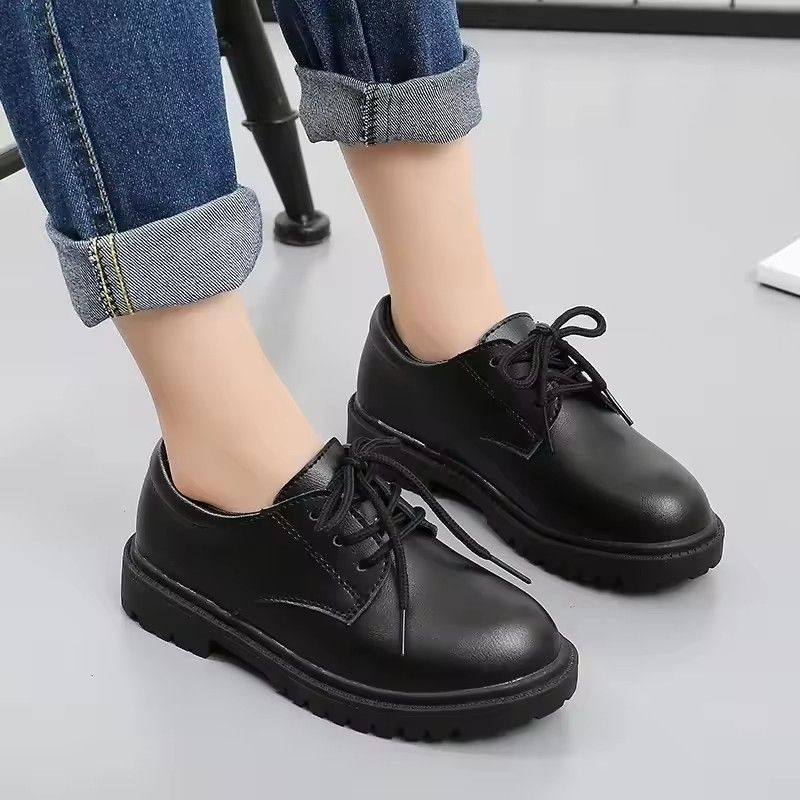 Boys' shoes, children's leather shoes, plus size children's teenage shoes, boys' formal attire, wedding shoes, British style, simple black