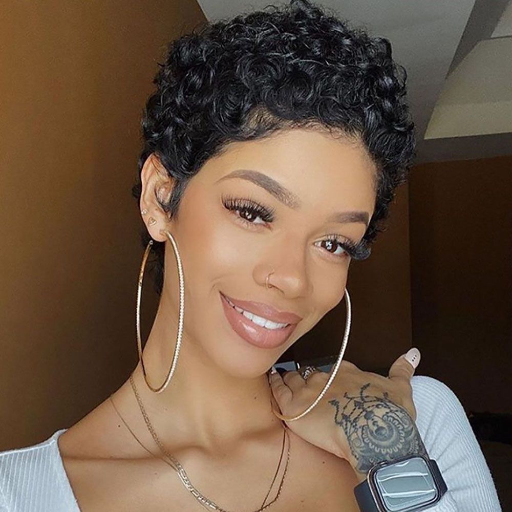 Short Hair Bob Elf Hair Clipper Wig Human Hair Curly Wig Brazilian Hair Virgin Full Machine Cheap Wig Female Human Hair