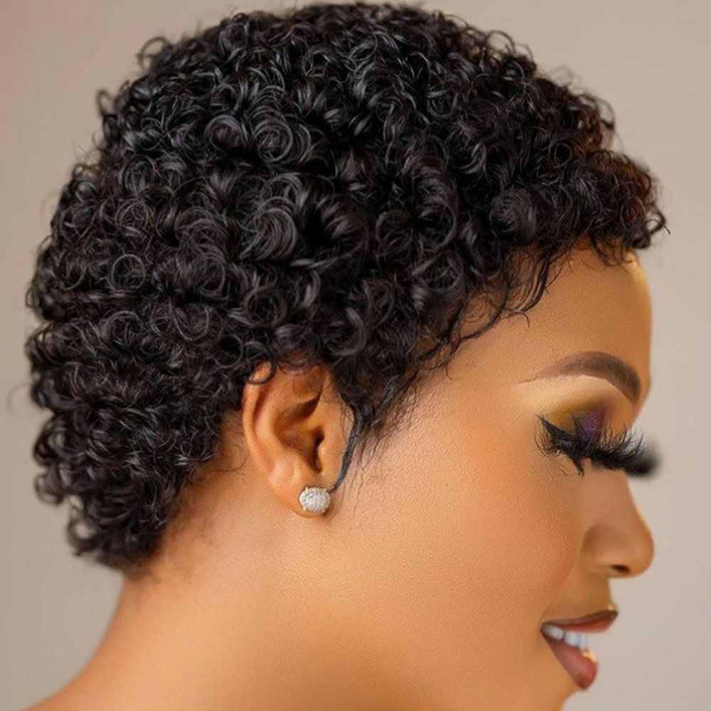 Short Hair Bob Elf Hair Clipper Wig Human Hair Curly Wig Brazilian Hair Virgin Full Machine Cheap Wig Female Human Hair
