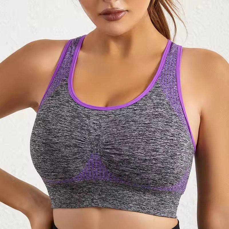 Shockproof quick drying sports vest for women with padding, pleated yoga bra, chest support, fitness running, seamless exercise bra