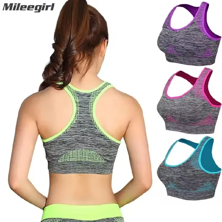 Shockproof quick drying sports vest for women with padding, pleated yoga bra, chest support, fitness running, seamless exercise bra