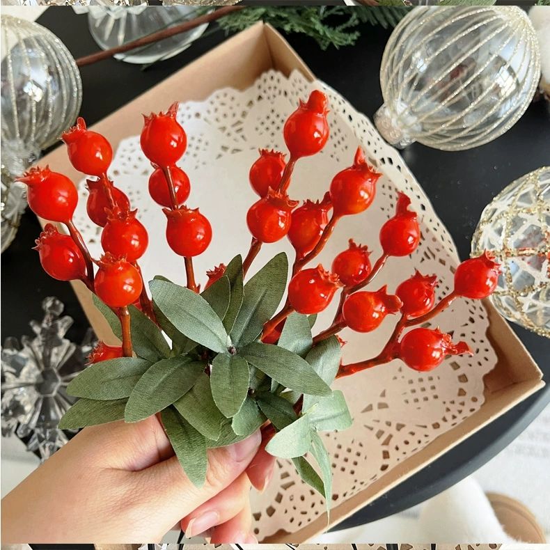 1PC simulation pomegranate fruit, dancing orchid, eucalyptus, lily of the valley decorative flower materials, green plants, home living room decoration ornaments, flower bouquets