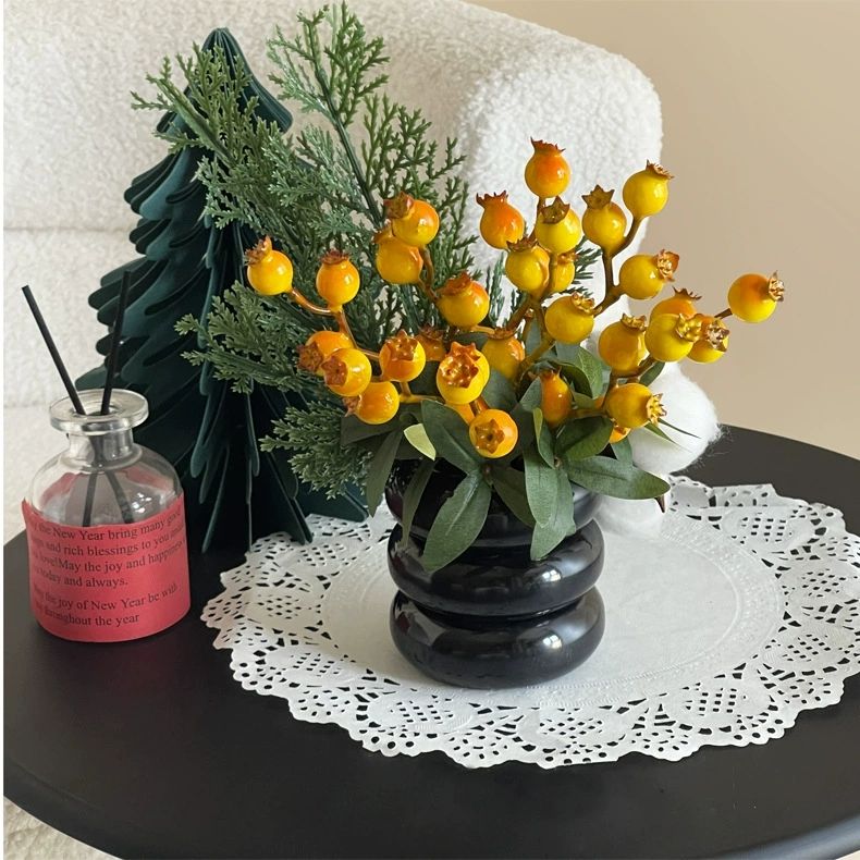 1PC simulation pomegranate fruit, dancing orchid, eucalyptus, lily of the valley decorative flower materials, green plants, home living room decoration ornaments, flower bouquets