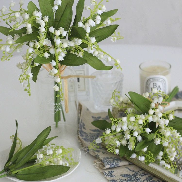 1PC simulation pomegranate fruit, dancing orchid, eucalyptus, lily of the valley decorative flower materials, green plants, home living room decoration ornaments, flower bouquets
