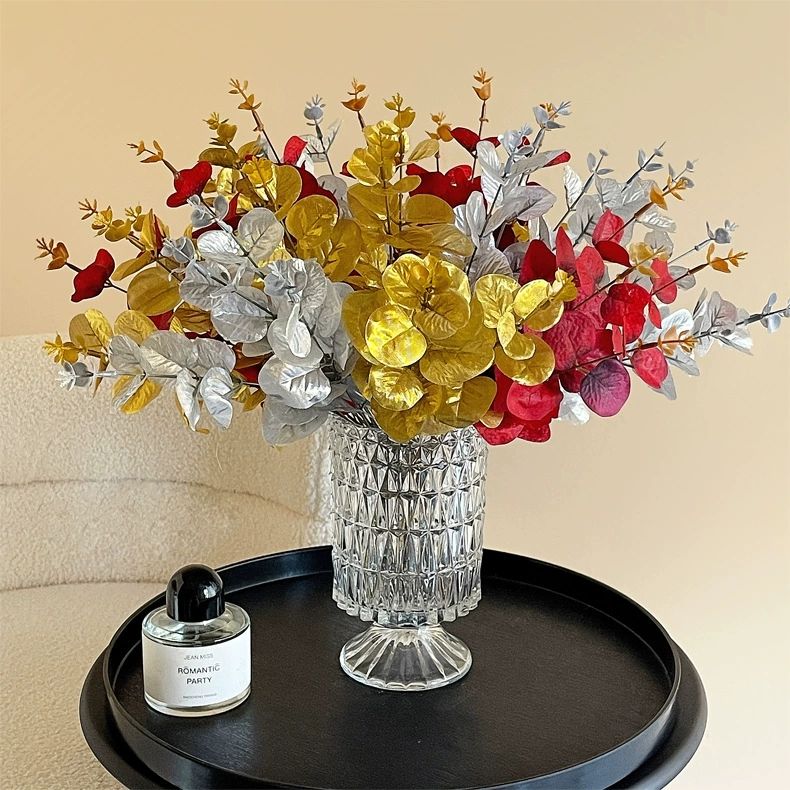 1PC simulation pomegranate fruit, dancing orchid, eucalyptus, lily of the valley decorative flower materials, green plants, home living room decoration ornaments, flower bouquets