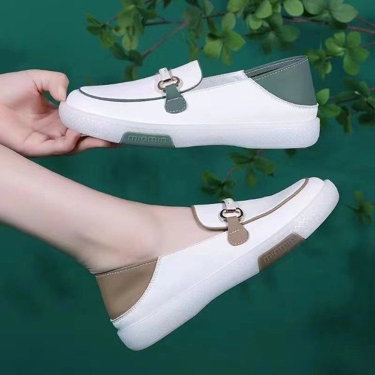 New one-step mom women's shoes, white shoes, casual women's lightweight soft soled shallow mouth loafers