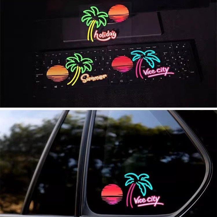 Car personality fun sunset afterglow car sticker body scratch sticker side window glass decoration electric car sticker