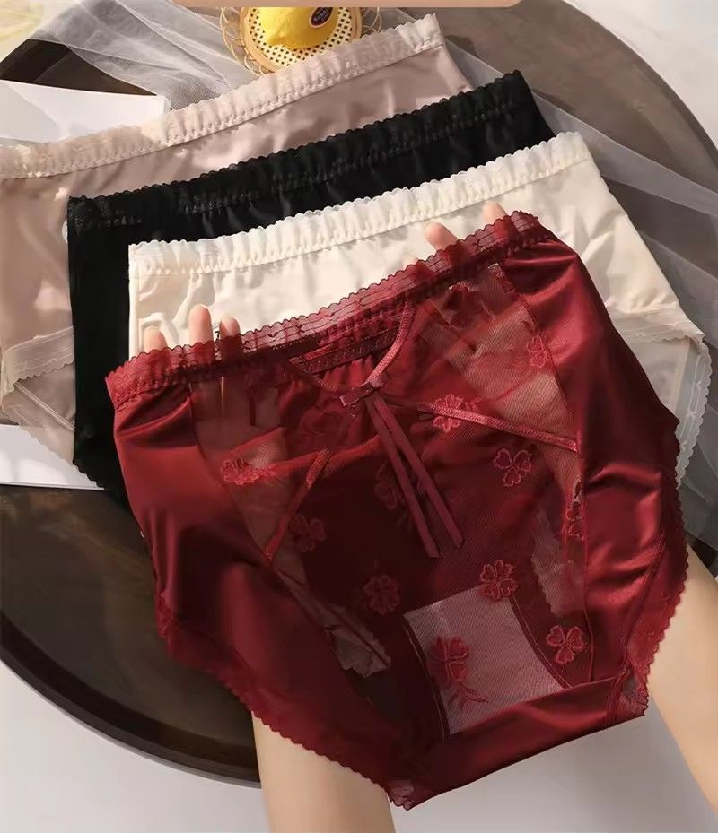 High quality women's underwear sexy women lace underwear satin plus size underwear women hollow underwear women