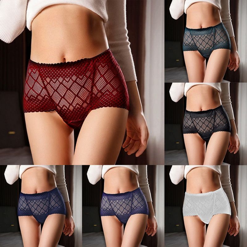 New ladies underwear underwear sexy lace underwear high-fitting girls short high-waist underwear diamond mesh panties