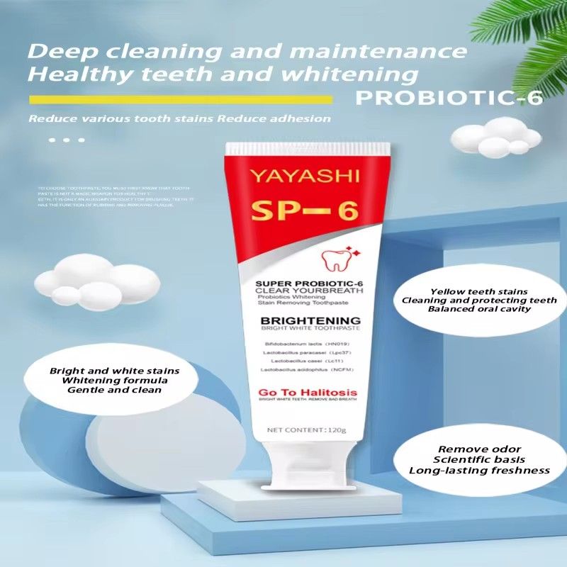 SP-6 probiotic toothpaste whitens teeth, eliminates plaque stains, whitens teeth, promotes oral hygiene, freshens breath, Denta 120g