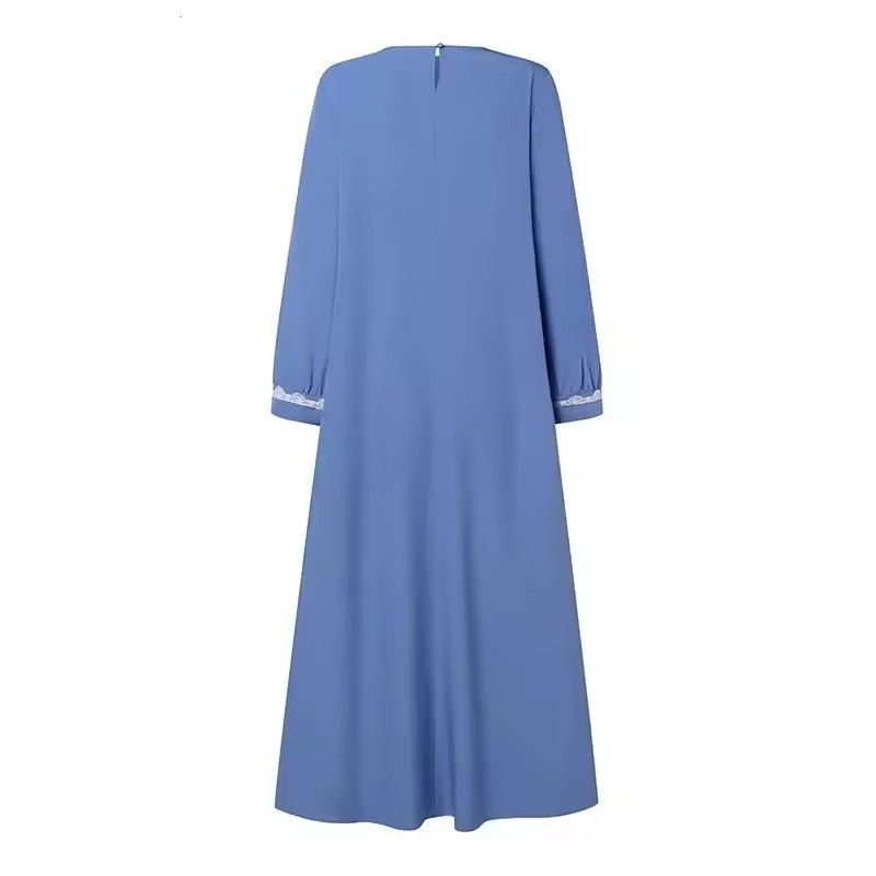 Lace crochet dress Muslim Türkiye Abaya elegant loose dress Women's long sleeve round neck Islamic gown