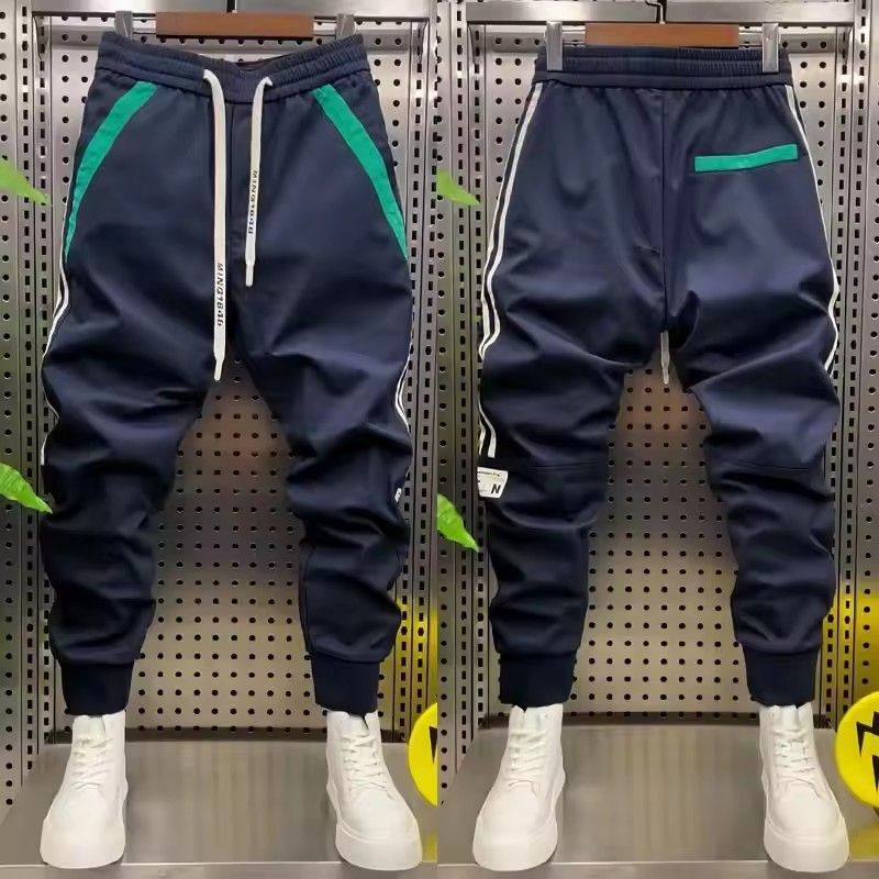 Men's color blocked patchwork round neck long sleeved sweatshirt casual loose sports pants sports suit