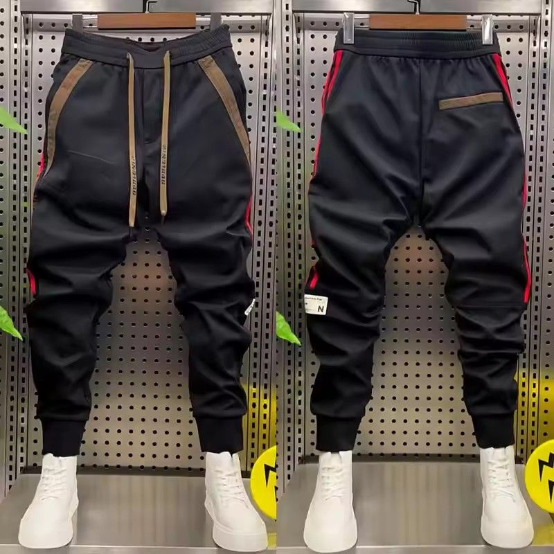 Men's color blocked patchwork round neck long sleeved sweatshirt casual loose sports pants sports suit
