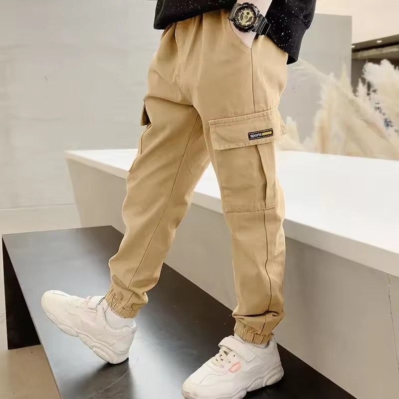 New Boys' Pants, Children's Wear, Work Pants, Small and Medium Boys' Handsome Machine Cotton Casual Trendy Pants