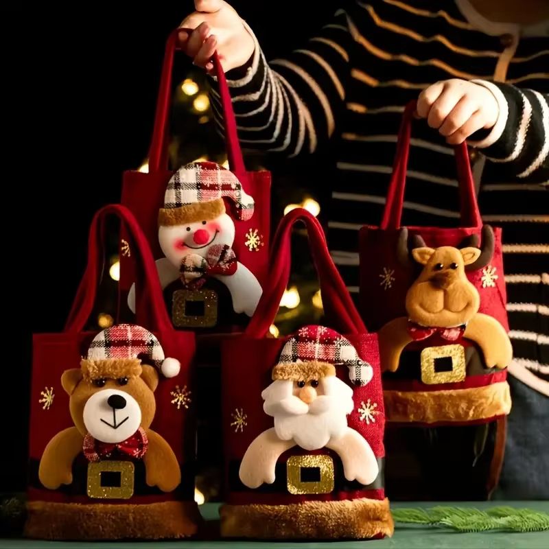 Christmas Gift Bag Reusable Polyester Fiber Santa Claus Snowman Designed for Candy Festival Party Supplies