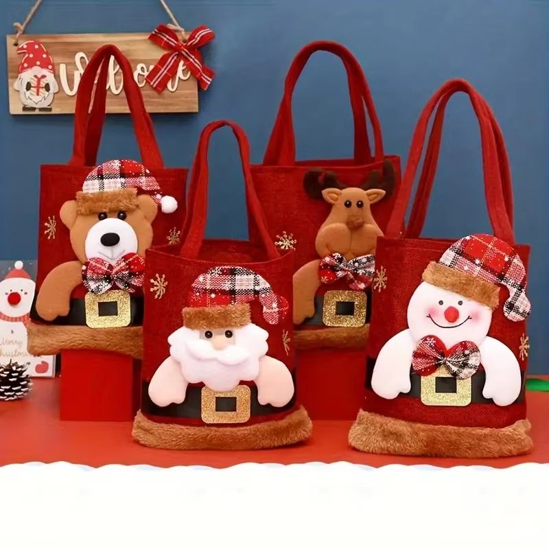Christmas Gift Bag Reusable Polyester Fiber Santa Claus Snowman Designed for Candy Festival Party Supplies