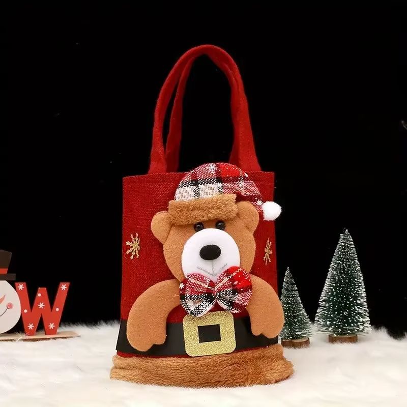 Christmas Gift Bag Reusable Polyester Fiber Santa Claus Snowman Designed for Candy Festival Party Supplies