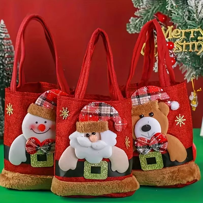 Christmas Gift Bag Reusable Polyester Fiber Santa Claus Snowman Designed for Candy Festival Party Supplies