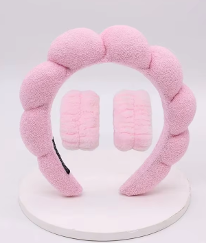 SPA HEAD SKINCARE WASH BAND AND WRIST BAND SET WOMEN SOFT PLUSH HAIR BAND SET,TERRY CLOTHE SPA FOR MAKE UP