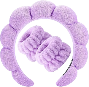 SPA HEAD SKINCARE WASH BAND AND WRIST BAND SET WOMEN SOFT PLUSH HAIR BAND SET,TERRY CLOTHE SPA FOR MAKE UP